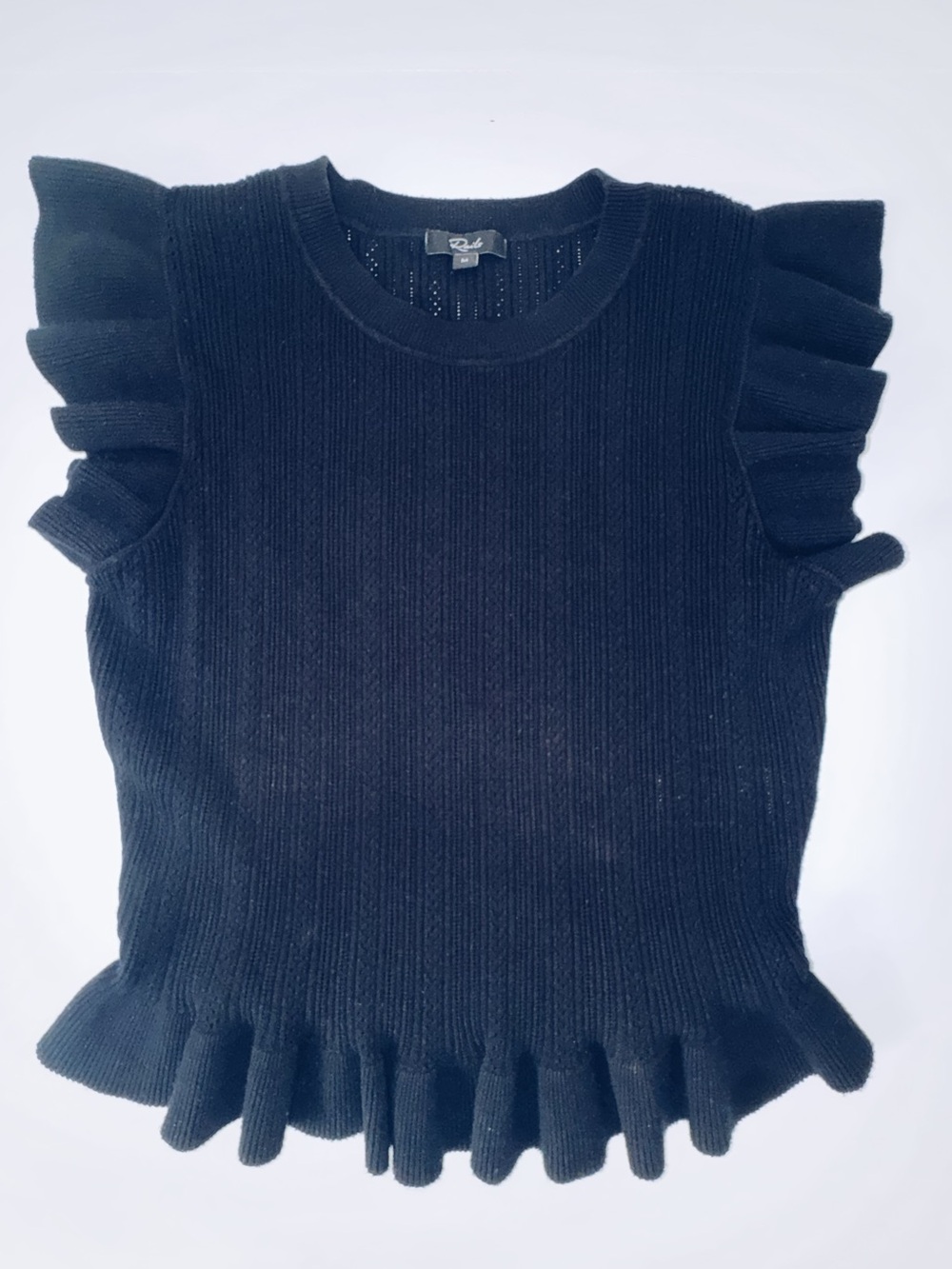 Rails Ribbed Knit Ruffle Top — Black — Size M